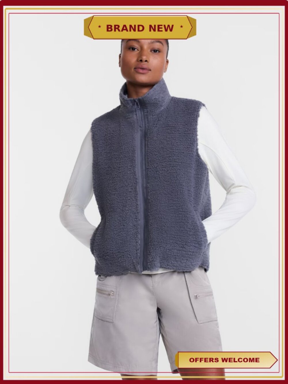 High Pile Fleece Vest Full Zip Stand Collar Cozy Warm Layer